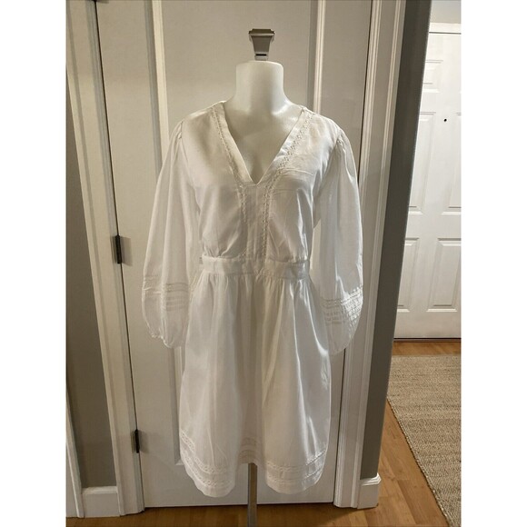 J Crew White Crochet V-Neck Pleated Cottage‎ Core Lined Dress - Size S - Picture 1 of 16